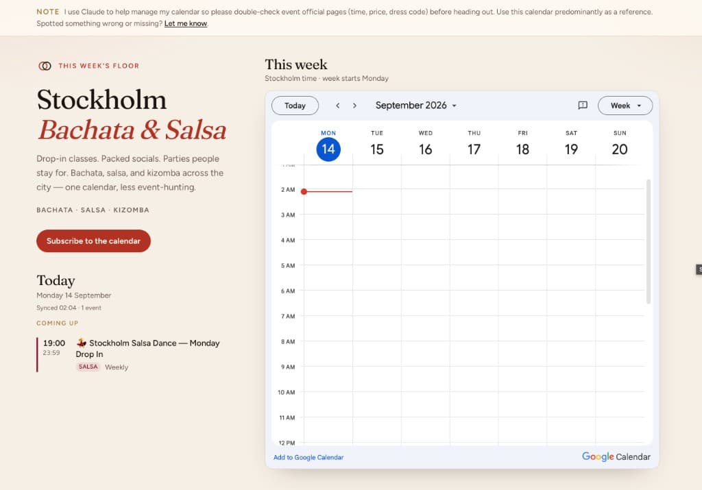 Stockholm Bachata & Salsa calendar